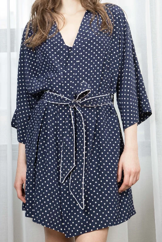 Early Access EMMA SILK ROBE - NAVY DOT