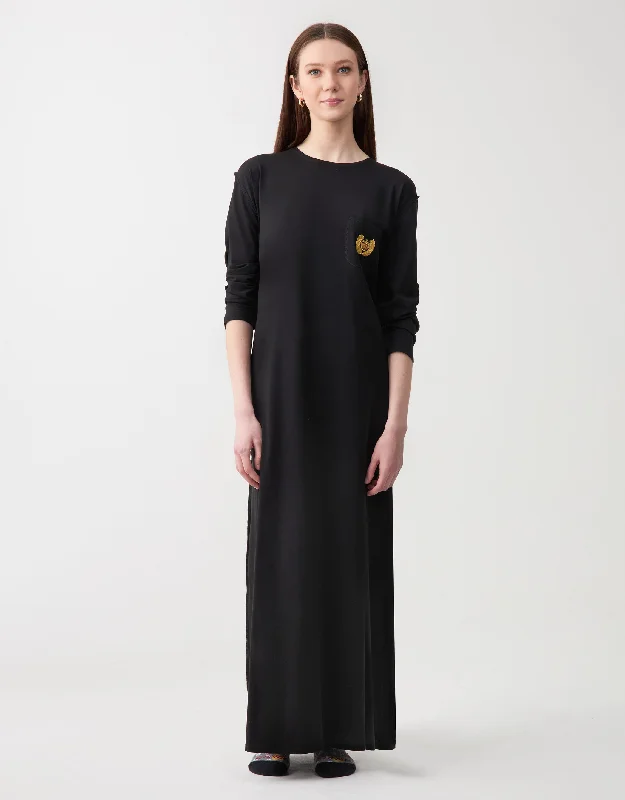 Buy Today Exposed Seam Nightgown with Gold Crest Appliqué Black