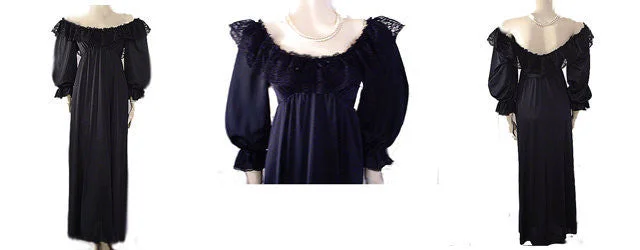Great Bargain *EXQUISITE RARE, RARE STYLE VINTAGE OLGA SPANDEX FLOUNCE LACE NIGHTGOWN WITH SLEEVES IN PARIS NIGHTS