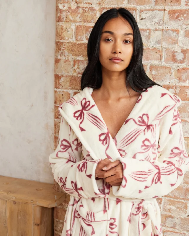 Weekend Offers That Shine Fleece Christmas Ribbon Bow Print Dressing Gown
