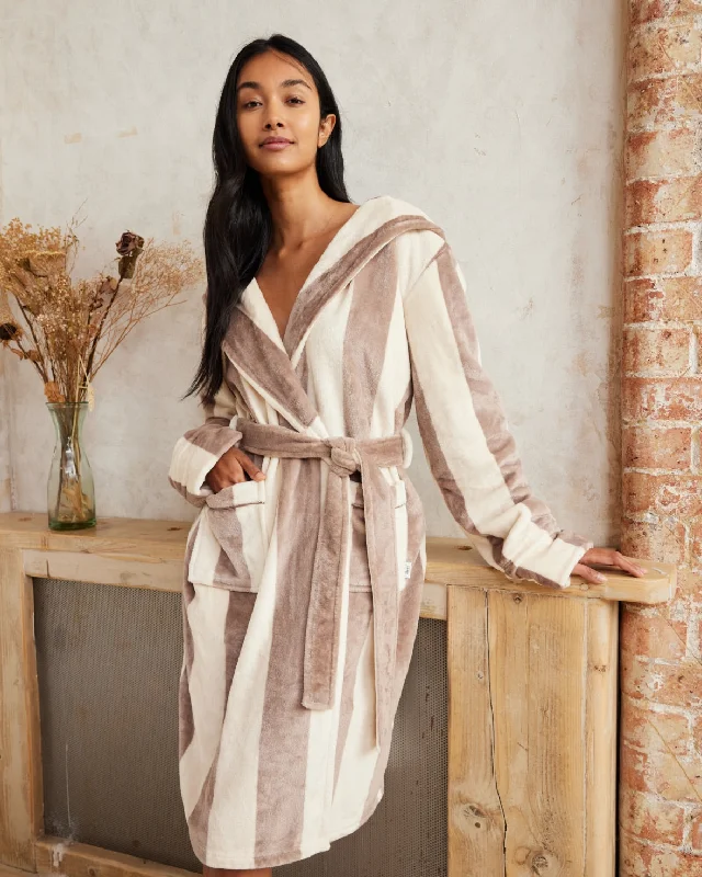 Weekend Offers That Sizzle Fleece Stripe Dressing Gown - Taupe