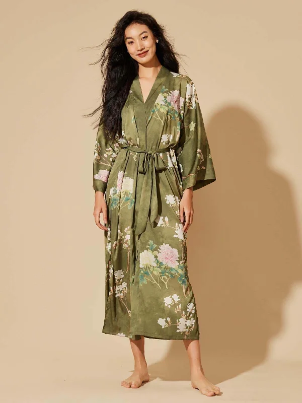 Weekend Shopping Bliss Floral Olive Kimono Robe