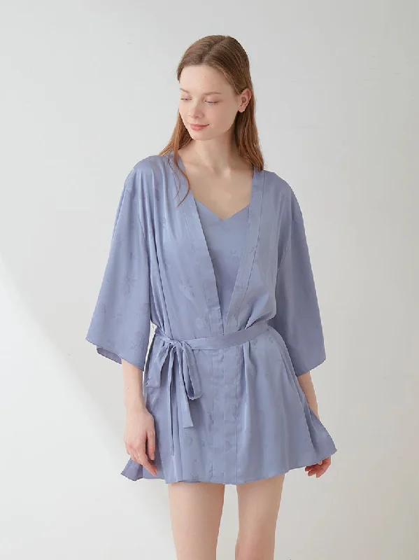 Weekend Deals You Can't Resist Flower Long Sleeve Satin Tie Nightgown Robe