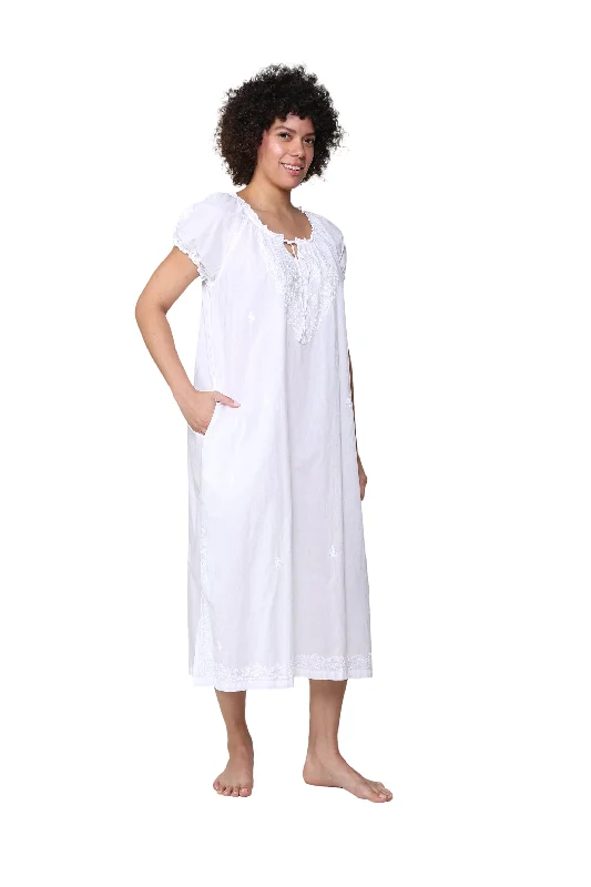 Weekend Bargains to Cherish La Cera Embroidered Gathered Short Sleeve Gown