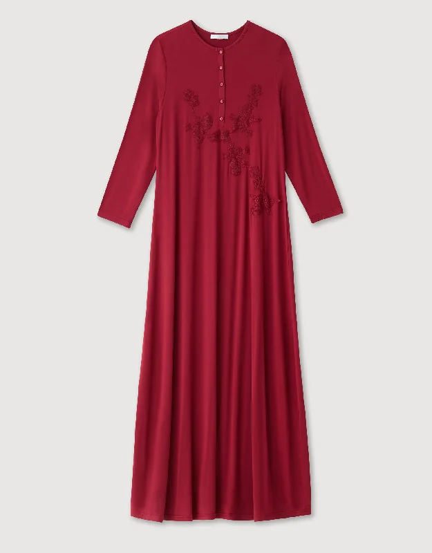 Weekend Bargains to Grab Lace Trimmed Button Front Nightgown Cranberry