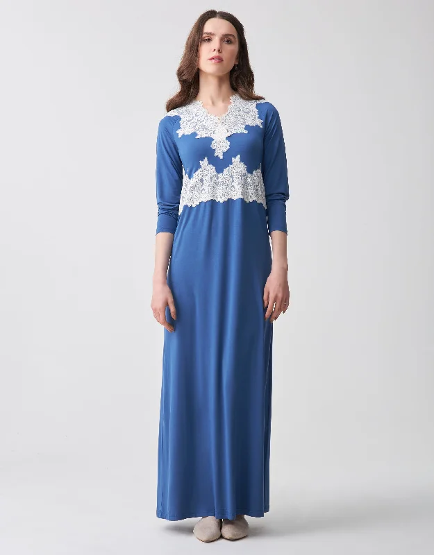Weekend Specials You Can't Miss Lace Trimmed V-Neck Nightgown with Front Buttons Azure