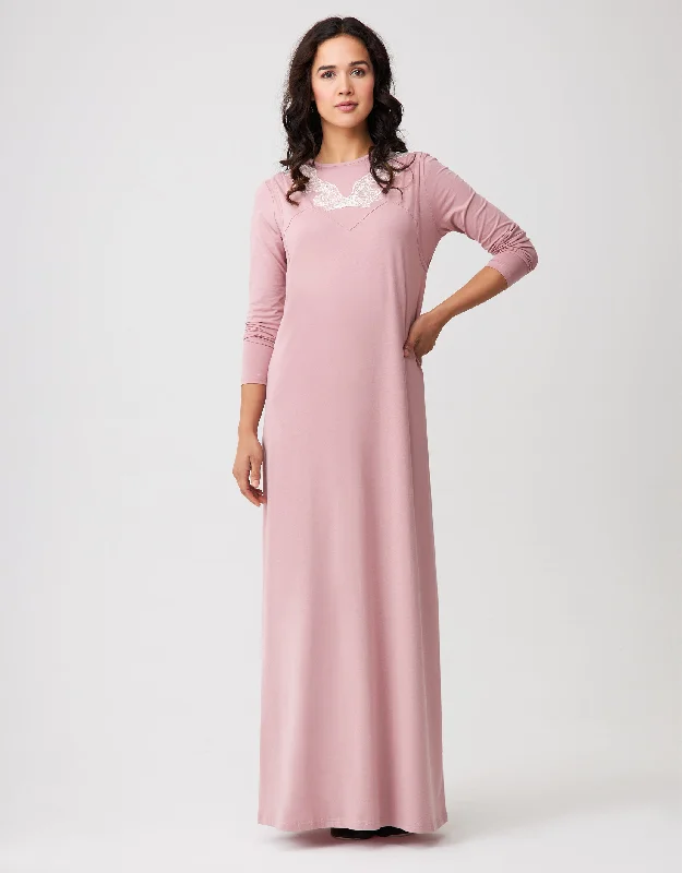 Weekend Offers That Shine Layered Nursing Nightgown with Vneck Lace Soft Pink