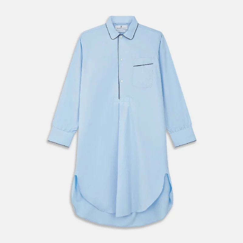 Low Price Light Blue Piped Cotton Nightshirt