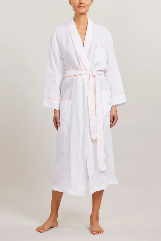 Final Clearance Linen Robe - Piped in Shell Coral
