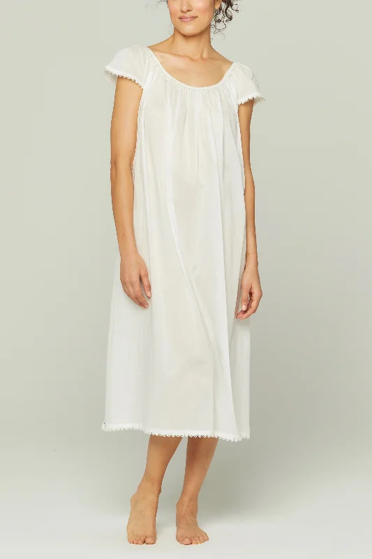 Weekend Deals to Make You Smile Long Cotton Nightgown with Flower Trim - White