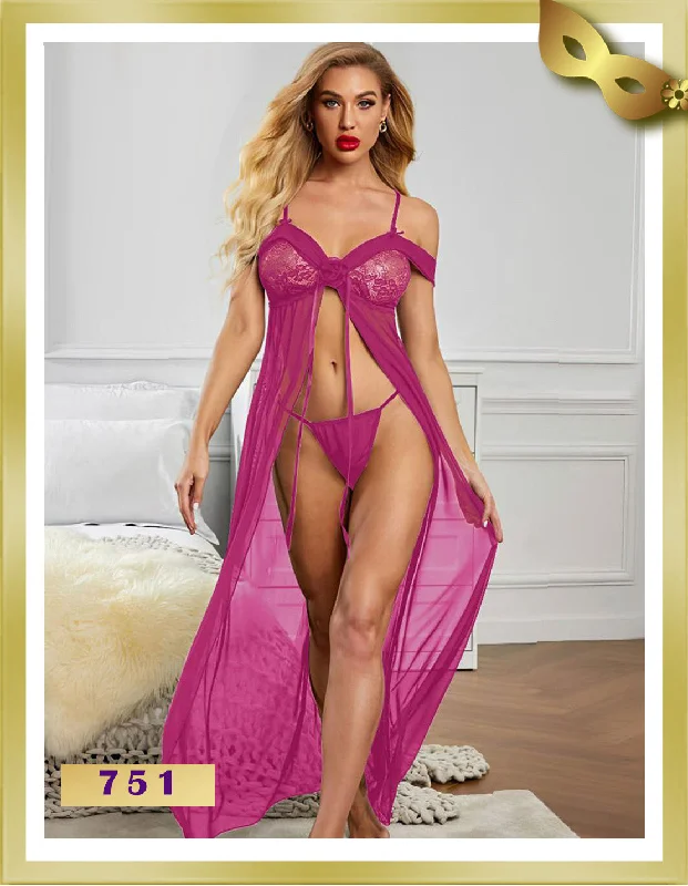 Weekend Discounts Worth Grabbing Long Open Lingerie Nightgown 751
