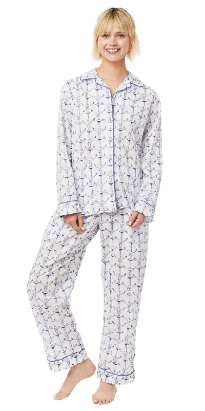 Weekend Discounts to Enjoy Long Sleeve Classic Pajama Set - Anchors Away Print