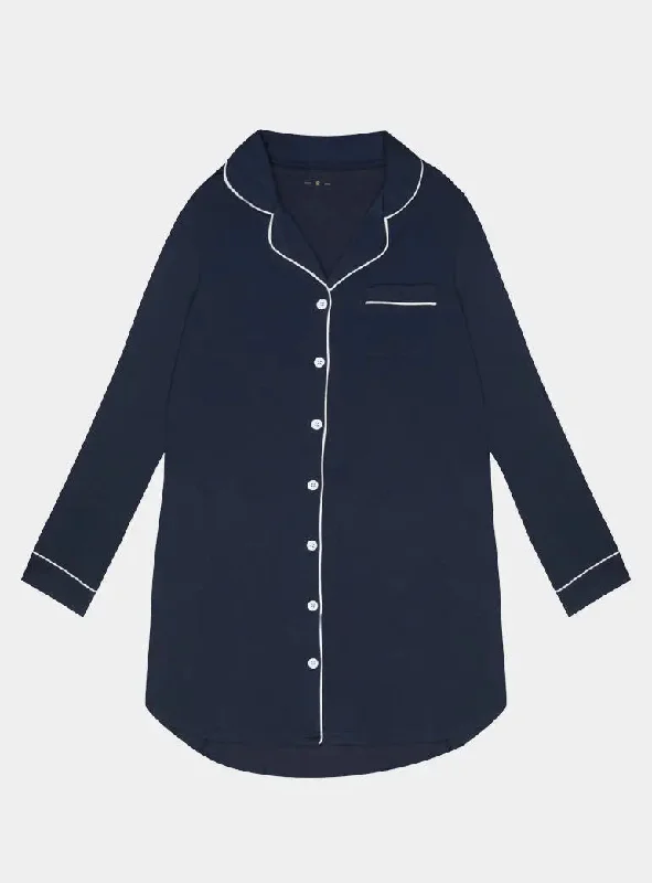 Weekend Savings Delight Piped Edge Bamboo Night Shirt in Navy