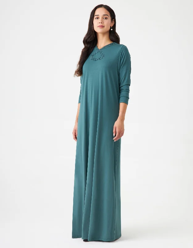 Flash Sale Pull On Layered Nursing Nightgown with French Lace Teal Green