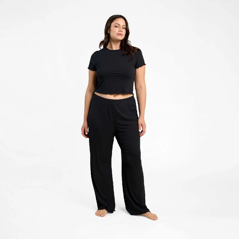 Weekend Bargains to Snag Mini Rib Wide Leg Pant | Black