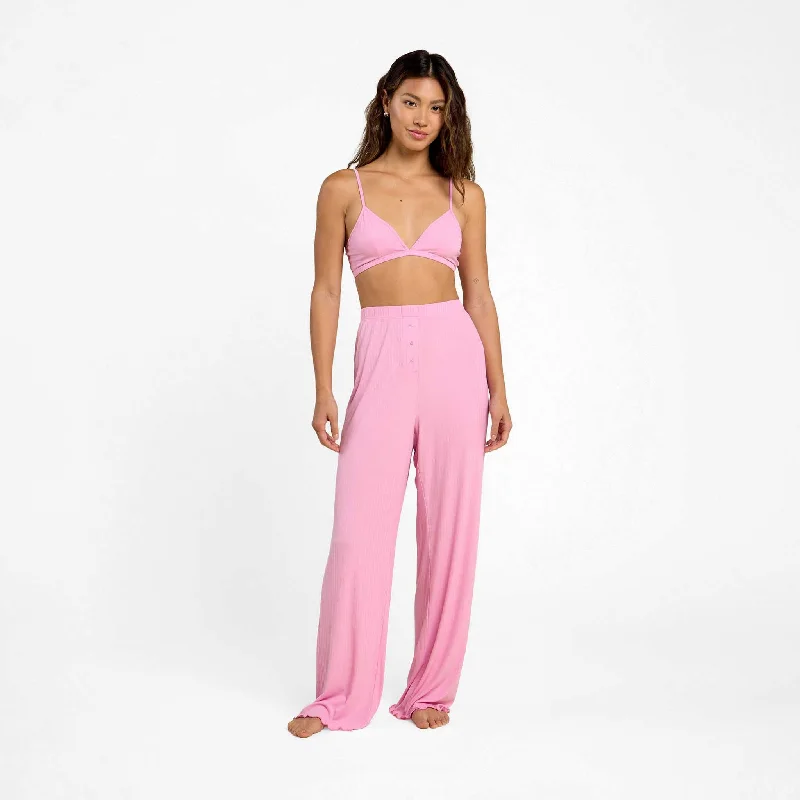 Act Now Mini Rib Wide Leg Pant | Bubblegum Pink