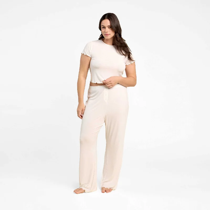 Daily Special Mini Rib Wide Leg Pant | Pearl
