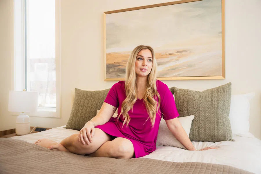Your Weekend, Your Savings 🍓 Nightshirt V Neck With Pockets Bamboo | Wildberry 🍓
