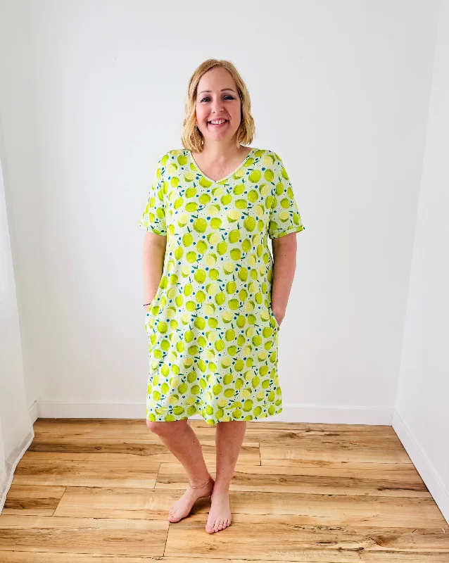 Weekend Savings Galore 🪴 Nightshirt V Neck With Pockets | Luscious Limes 🪴