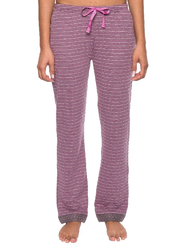 Pay Less Women's Double Layer Knit Jersey Lounge Pants - Stripes Charcoal/Pink