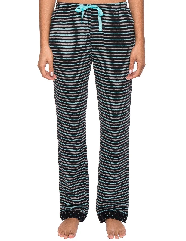 Quick Deals Women's Double Layer Knit Jersey Lounge Pants - Stripes Black/Aqua