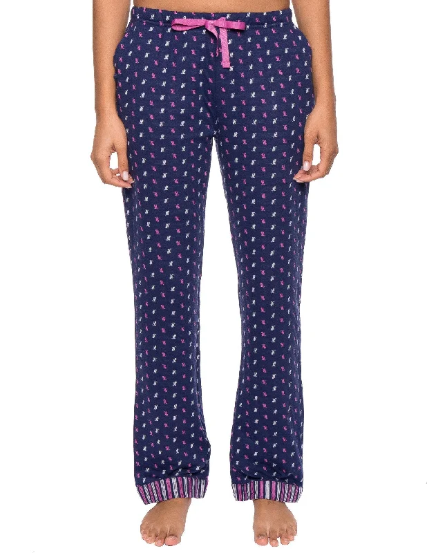 Special Buy Women's Double Layer Knit Jersey Lounge Pants - Leaves - Navy