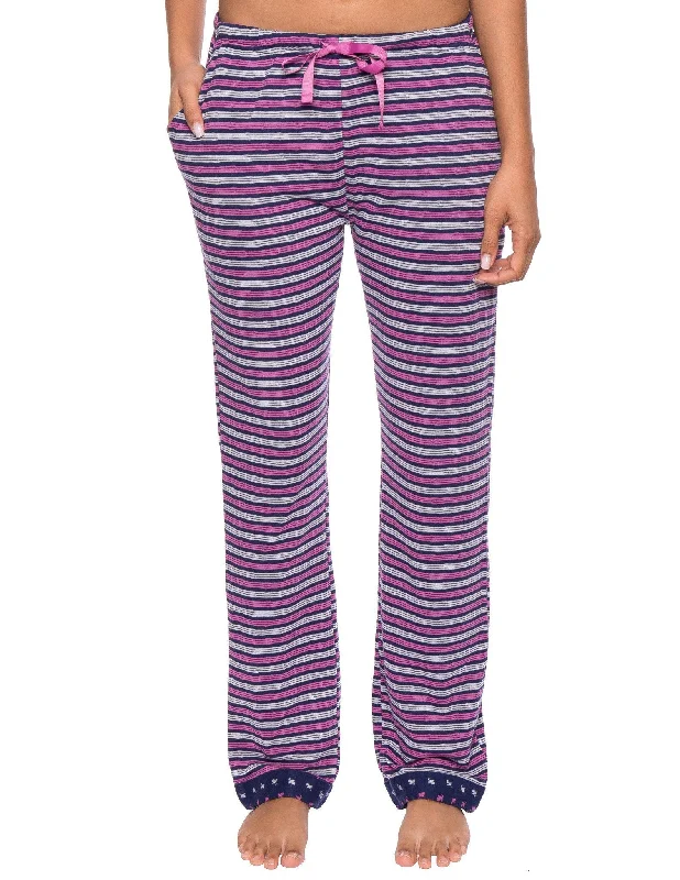 Now Available Women's Double Layer Knit Jersey Lounge Pants - Stripes Navy/Pink