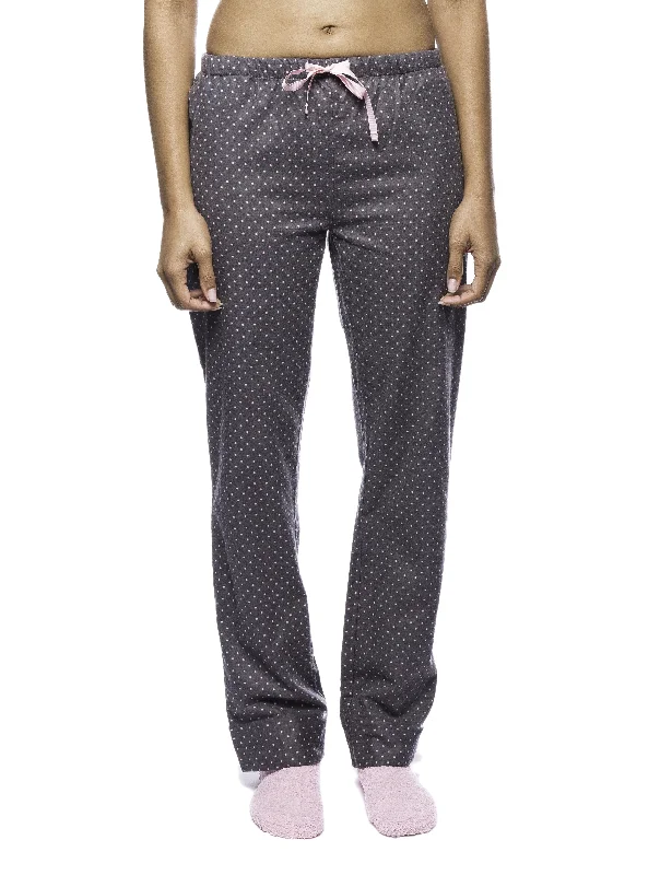 Value Pack Womens Premium 100% Cotton Flannel Lounge Pants - Pindots Charcoal