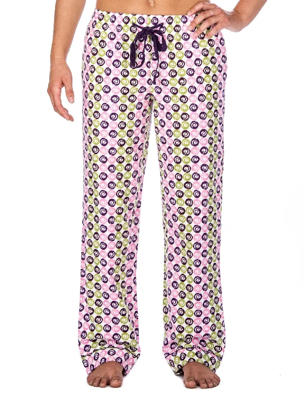 Lowest Rates Relaxed Fit Womens Premium 100% Cotton Flannel Lounge Pants - Swirly Daze - Purple/Green