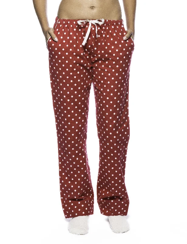 Big Deal Womens Premium 100% Cotton Flannel Lounge Pants - Dots Diva Red