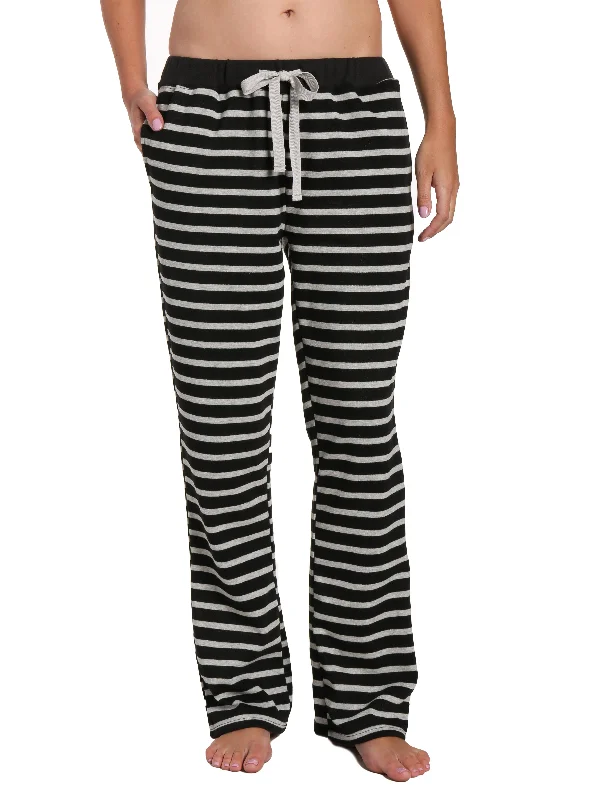 Discount Mania Womens Towel Brushed Sweatpants - Stripes Black Grey