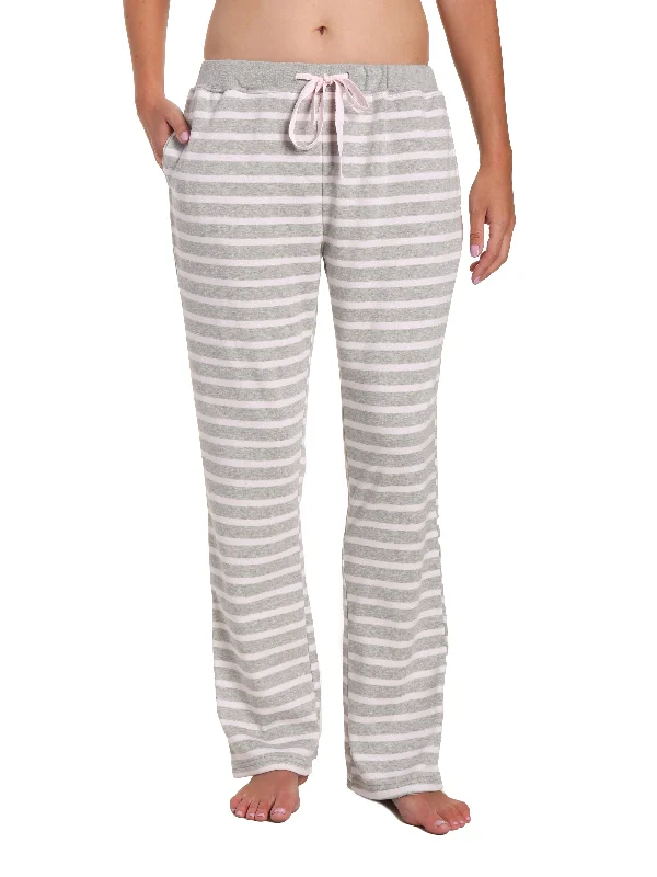 Weekend Bargains to Sizzle Womens Towel Brushed Sweatpants - Stripes Grey Pink