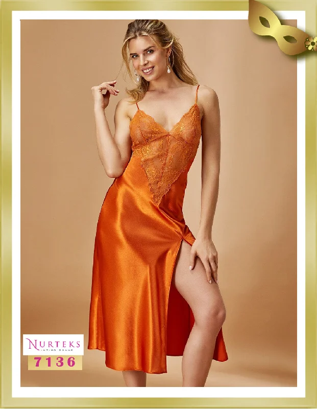 Weekend Specials to Grab Long Satin Lingerie Nightgown 7136