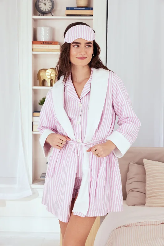 Instant Deal Pink 3D Stripe French Terry Lined Robe