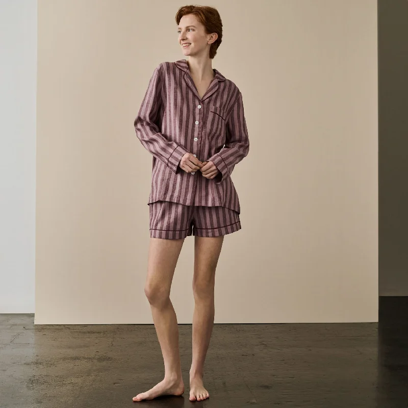 Super Deal Port & Woodrose Striped Linen Pajama Shorts Set