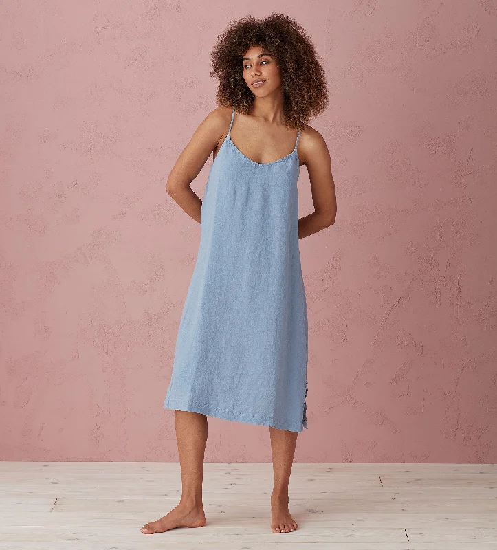 Weekend Discounts to Relish Powder Blue Alice 100% Linen Cami Nightie