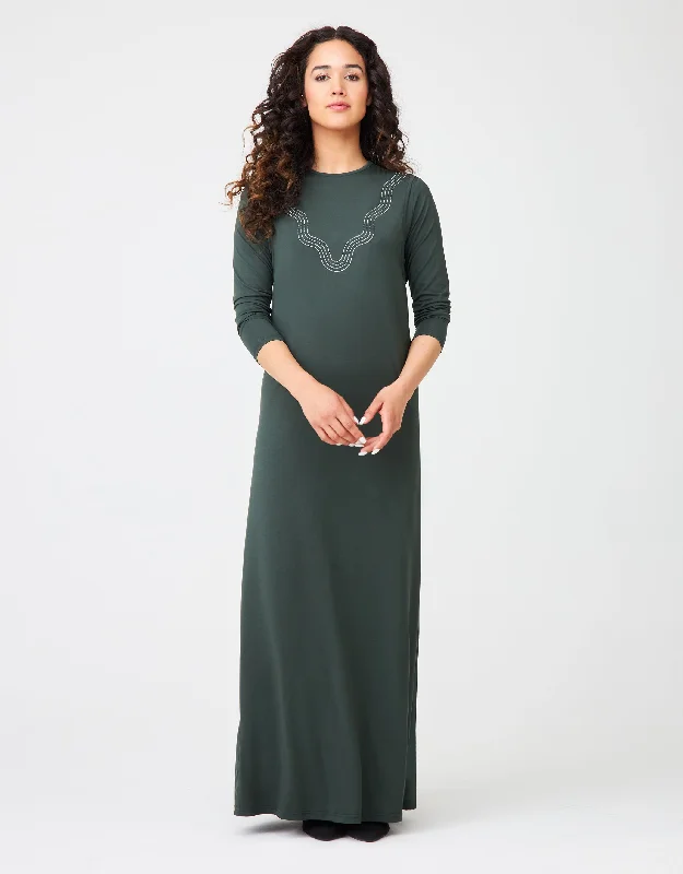 Midnight Sale Pull On Layered Nursing Nightgown with Contrast Stitched Waves Hunter