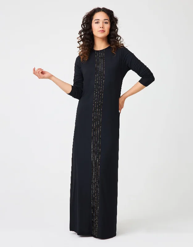 Low Cost Pull On Layered Nursing Nightgown with Double Stitched Tucks Black