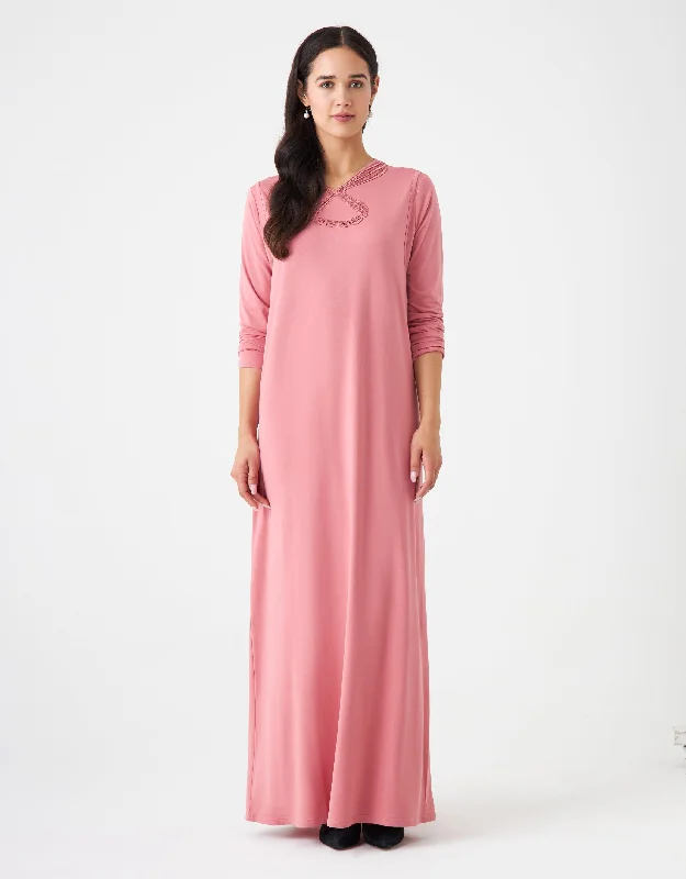 Early Bird Pull On Layered Nursing Nightgown with French Lace Pink