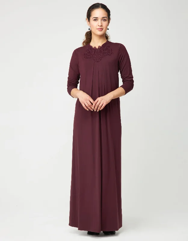 Shop Now Pull On Layered Nursing Nightgown with Lotus Lace Trim Plum