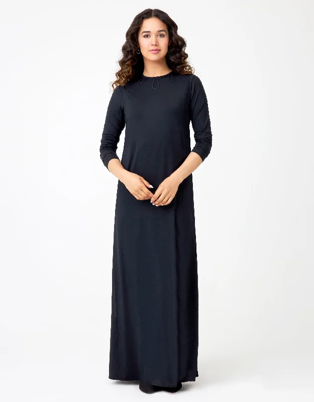 Special Buy Pull On Layered Nursing Nightgown with Tipped Keyhole Trim Black