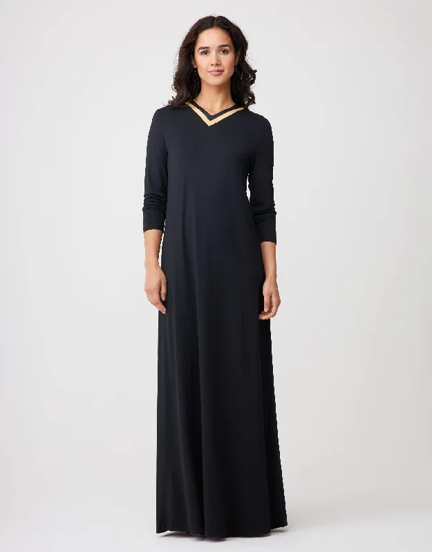Weekend Bargains to Savor Pull On Nightgown with Satin Trimmed Vneck Black Gold