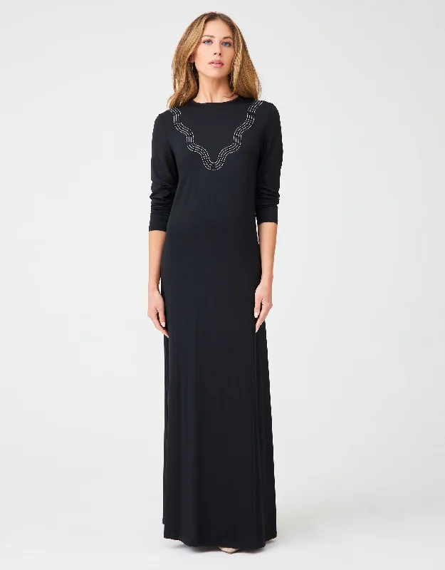 New Arrival Pull On Nightgown with Stitched Waves Black