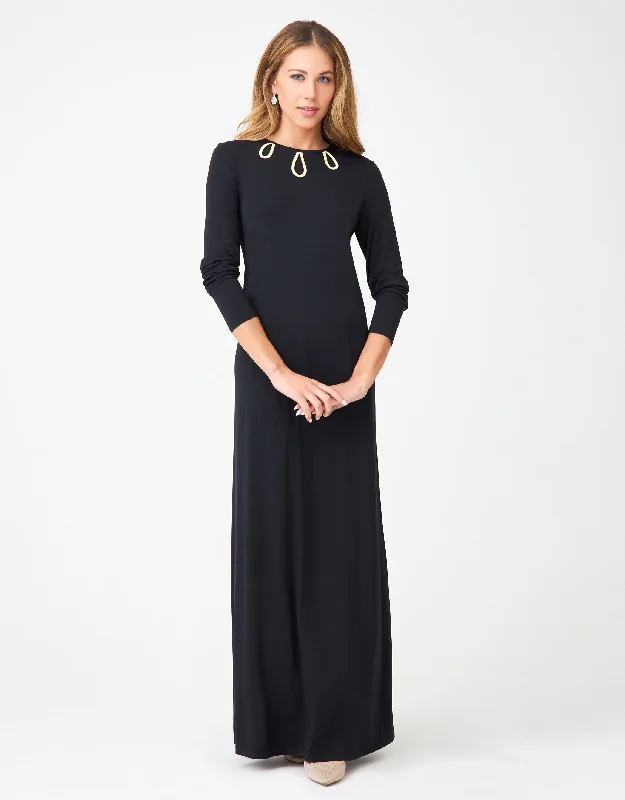 Weekend Specials to Snag Pull On Nightgown with Tipped Keyhole Trim Black Gold
