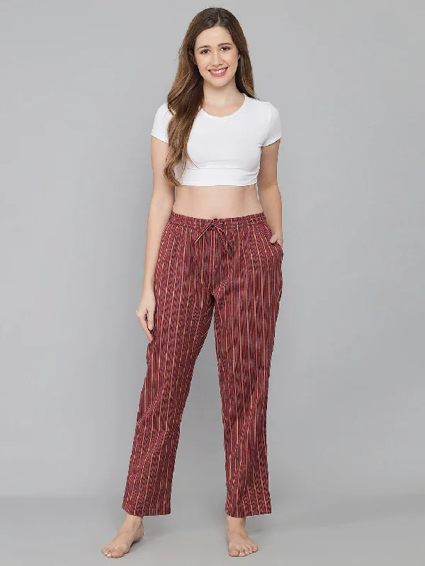 The Best Deal Red Cotton Stripe Women's Pyjama