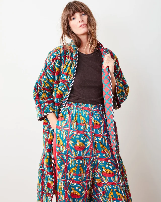 Weekend Discounts to Savor Royal Cheetah - Reversible Quilted Velvet Robe - Ruby Jade