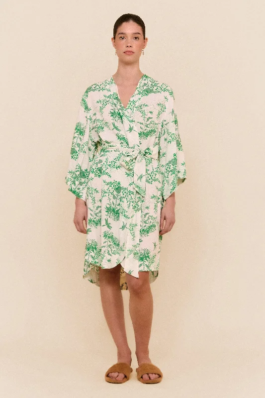 Deal of the Day Short Kimono Robe - Summer Toile - Jade Green