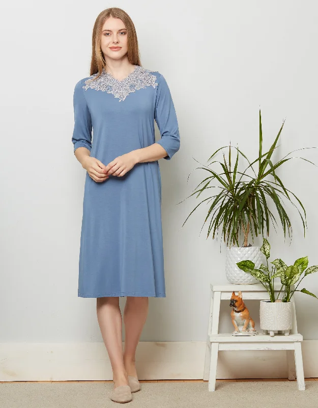 Don't Miss Out Soft Vneck Nightshirt with Contrast Lace Trim Sky