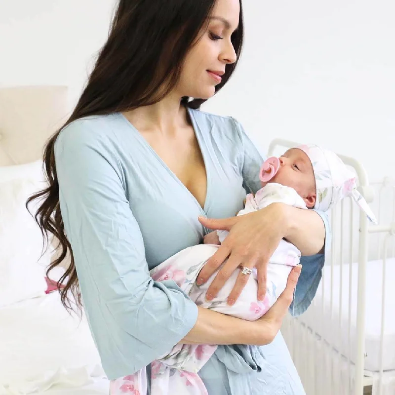 Big Deal Solid Light Dusty Blue Bamboo Knit Maternity Robe