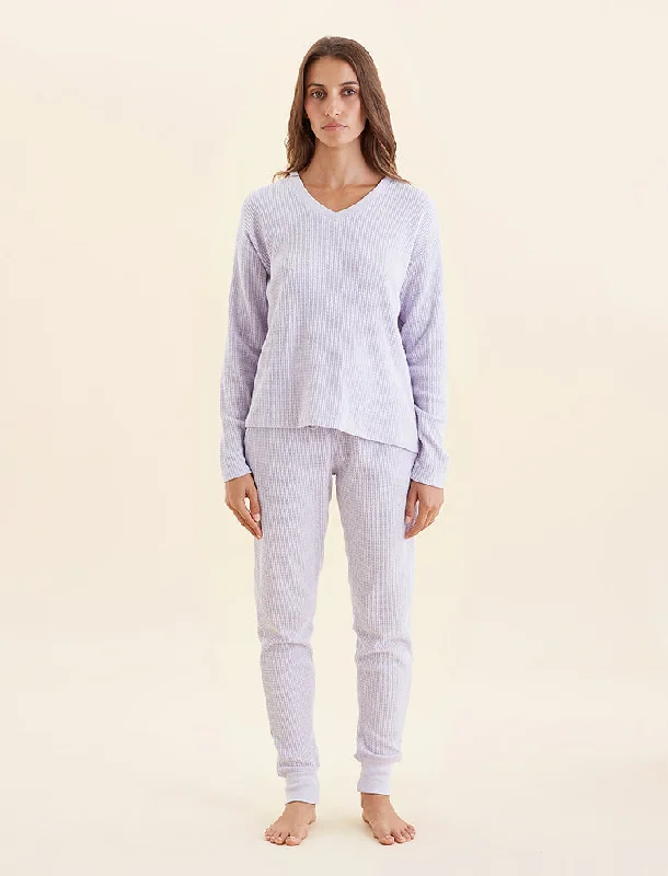 Weekend Offers That Shine Super Soft Waffle V-Neck Top and Jogger Set